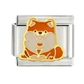 Vue détaillée d'un module de bracelet italien avec un joli motif de chien en émail orange. - Style Loulou de Poméranie/Shiba Inu(CYI-011)