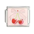 Close-up detail of a 10*9mm stainless steel charm featuring a cute cherry bow design. - Cherry Bowknot Style (CYQ-07) / Single Piece