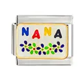 10*9mm stainless steel DIY Italian charm link with colorful NANA and flower enamel design - NANA Floral Style (CYQ-15) / Single Piece