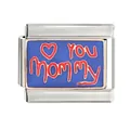 Silver stainless steel Italian modular charm link with blue YOU MOMMY enamel design - YOU MOMMY Heart Style (CYQ-18) / Single Piece