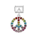 Peace sign modular charm link featuring colorful rhinestones for DIY Italian bracelets - Peace Sign Style (Circle Silver Buckle)