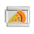 Gros plan d'un charme de pizza en émail coloré sur un maillon de bracelet en acier - Style Pizza (CYM-033)