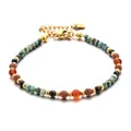 Retro beaded bracelet featuring colorful natural stones and gold-tone metal beads - Red Agate Turquoise Goldstone Mixed Style (DSC_5641)