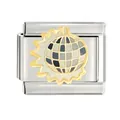 Vue détaillée d'un module de charm italien en acier avec une boule disco soleil dorée - Style Boule à Facettes (CYM-034)
