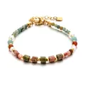 Handmade colorful natural stone beaded bracelet with golden finish and extension chain - Colorful Natural Stone Spliced with Pearl (DSC_5642)