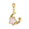 Vintage gold stainless steel star and moon pendant with pink pearlescent finish for DIY jewelry. - Style 0057 - Spring Clasp