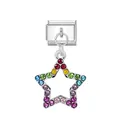 Silver Italian style DIY bracelet link with a multi-color rainbow rhinestone star pendant - Star Style (Star Silver Buckle)