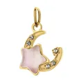 Vintage gold stainless steel crescent moon and pink glitter star pendant - Style 0057