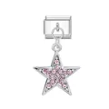 Silver star modular charm with sparkling pink rhinestones for DIY Italian link bracelet - Pentagram Style (Pentagram Silver Buckle)