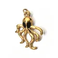 Elegant gold-plated stainless steel octopus pendant charm featuring black enamel eyes - Octopus (Gold Ring)