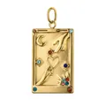 Vintage gold stainless steel rectangle pendant charm with embossed heart and moon - Star Moon Tarot