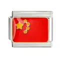 Premium stainless steel Italian modular charm link featuring the China flag design - Five Stars Pattern Style (CYQ-17) / Single Piece