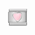Dettaglio di una maglia per bracciale italiano in acciaio con cuore rosa smaltato. - Rosa Cuore / Colore acciaio