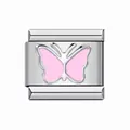 Dettaglio macro di maglia charm italiana in acciaio con farfalla rosa smaltata - Stile Farfalla #4 / 1 Pezzo / Rosa