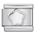 Vista dettagliata del charm per bracciale modulare italiano in acciaio con fiore - Motivo in Rilievo Fiore a Cinque Petali (2) / Modulo Singolo