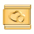 Detailansicht eines goldenen modularen Armbandglieds mit einem erhabenen Doppelherz-Motiv. - Doppelherz (C1117) / Gold