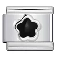 Dettaglio di un charm modulare italiano in acciaio inossidabile con design fiore nero - Motivo Floreale Nero a Cinque Petali (#3) / Modulo Singolo