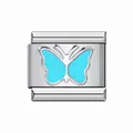 Dettaglio di un charm modulare italiano in acciaio inossidabile con farfalla blu - Stile Farfalla #1 / 1 Pezzo (1cm) / Celeste
