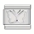 Detail des italienischen Modularmband-Glieds mit Schmetterlingsdesign in Silberoptik. - Schmetterling Stil / 1 Stück / Silber