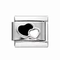 Charm modulare italiano in acciaio inossidabile con un design a cuore romantico - Doppio Cuore Nero e Argento / Colore acciaio
