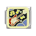Vista detallada del eslabón de pulsera italiana con diseño de guitarra y notas musicales - Patrón de Guitarra Eléctrica Roja (#1)
