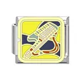 Vista detallada de un eslabón de pulsera italiana de acero con diseño de música. - Patrón de Instrumento de Viento Abstracto (#2)