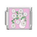 Stainless steel Italian charm link with white daisy flowers on pink background - Pink Daisy Style (#2)