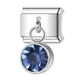 Charm per bracciale italiano con un ciondolo rotondo in cristallo blu sfaccettato. - Dicembre (Tanzanite)