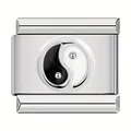 Italienischer Modul-Charm aus Edelstahl mit schwarz-weißem Yin-Yang-Symbol - Yin Yang Tai Chi-Stil / 1 Stück / Silber