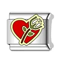 Stainless steel Italian modular charm link with heart and rose design for DIY jewelry - Heart And Rose Style (#15)