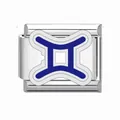 Charm per bracciale modulare italiano con simbolo zodiacale Gemelli blu in acciaio - 1 Pezzo / Gemini