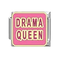 Close-up detail of a pink enamel stainless steel Italian charm link with Drama Queen text - Drama Queen Letters (#7)