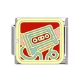 Eslabón italiano de acero inoxidable con diseño de casete retro para joyas - Patrón de Casete Rojo Retro (#4)