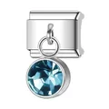 Charm per bracciale modulare italiano con ciondolo in cristallo azzurro sfaccettato - Marzo (Acquamarina)