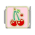Maglia charm italiana con motivo a ciliegia su fondo rosa per bracciale modulare - Sfondo Rosa Ciliegia Rossa (Stile 1) / Confezione da 1 Pezzo (1cm)