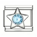 Vue détaillée d'un maillon italien en acier inoxydable avec étoile en zircon bleu - Style Forme d'Étoile / Argent (Zirconia Bleu Clair)