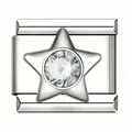 Dettaglio di charm a stella in acciaio inossidabile con pietra in zirconia lucida - Stile Stella / Argento (Zirconia Bianca)