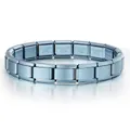 Macro view of matte blue Italian modular bracelet showing stainless steel engraving - Italian Modular Bracelet (#10) / Matte Light Blue