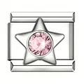 Maglia charm italiana con cristallo a stella rosa in acciaio inossidabile lucido - Stile Stella / Argento (Zircone Rosa)