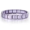 Detail view of a matte lavender purple stainless steel Italian modular charm bracelet. - Italian Modular Bracelet (#2) / Matte Purple
