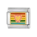 Primer plano de charm de pulsera italiana de acero inoxidable con corazón arcoíris - Estilo de Corazón Amarillo con Fondo de Arcoíris (#7) / 1 Pza (1cm)
