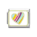 Dettaglio di un charm modulare italiano in acciaio con un cuore a strisce colorate - Stile Cuore a Righe Multicolore (#2) / 1 Pz (1cm)