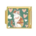 Personalisierbares goldfarbenes italienisches Charm-Glied mit Emaille-Katze und Herzen - Katze Und Herzen (#1)