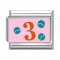 Stainless steel Italian modular charm featuring a pink background with an orange number 3 - Number 3 Pink Ball Style / 1 Piece/Pack