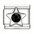 Maglia charm italiana in acciaio inox con stella di zircone nero per bracciali modulari DIY - Stile Stella / Argento (Zircone Nero)