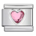 Charm modulare italiano in acciaio inossidabile con zircone rosa a forma di cuore - Rosa Cuore