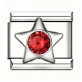 Charme modulaire italien en acier inoxydable avec étoile en zircon rouge pour bracelet - Style Forme d'Étoile / Argent (Zircone Rouge)