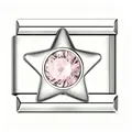 Charm modulaire italien en acier inoxydable avec une magnifique étoile en zircon rose - Style Forme d'Étoile / Argent (Zirconia Rose)
