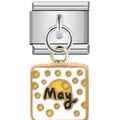 Italian charm link for DIY modular bracelets featuring May month with yellow polka dots - May