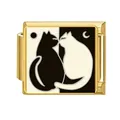 Gold Italian charm link for DIY bracelet with black and white cat yin-yang design. - Yin Yang Black And White Cats (#6)